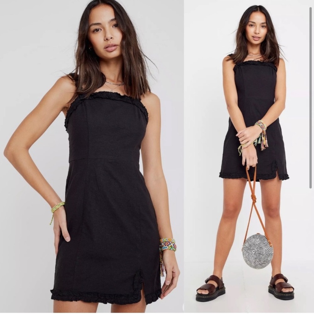 UO Wren Linen Ruffle Mini Dress